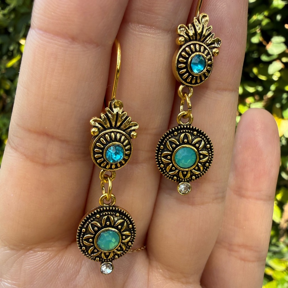 Drop Earrings with Turquoise Blue Accents